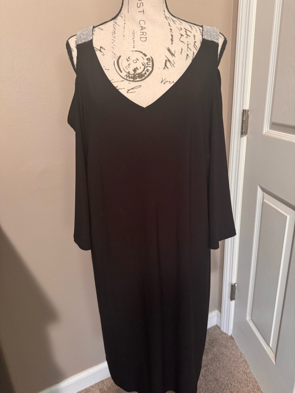 G by Guess Black Cold-Shoulder Dress with Embellished Straps
